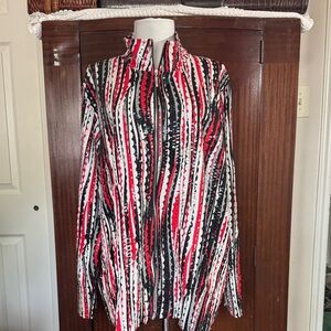 Plus Size Shiny Striped Red, Black & White Zip-Front Jacket